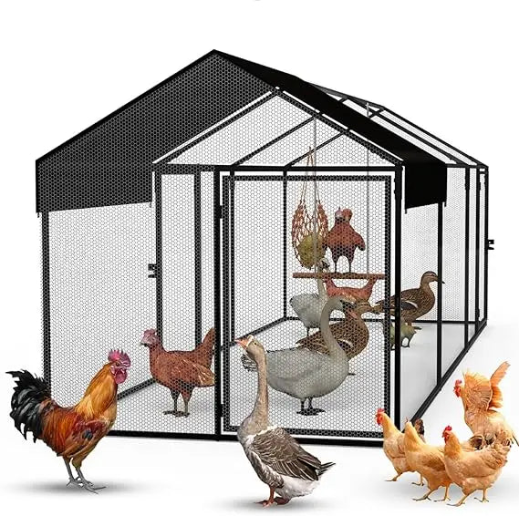 Large Metal Chicken Coop 120"40"40" Heavy Duty Chicken Run Hen House with Waterproof Anti-UV Cover for Portable Poultry Cage Out