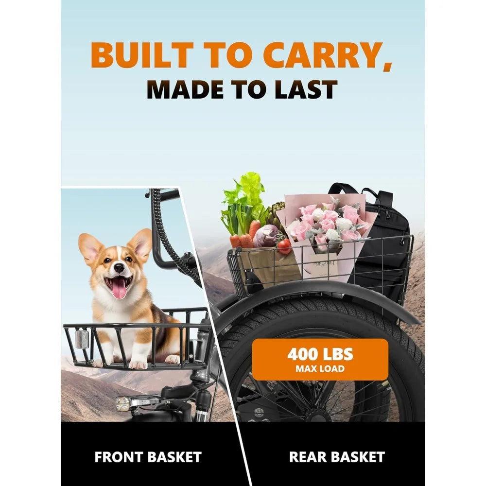 Adults Electric Trike Bike, 1200W Peak Motor & 499.2Wh Removable Battery,18x3.0 Fat Tire Foldable 3-Wheel E-Bike with Step