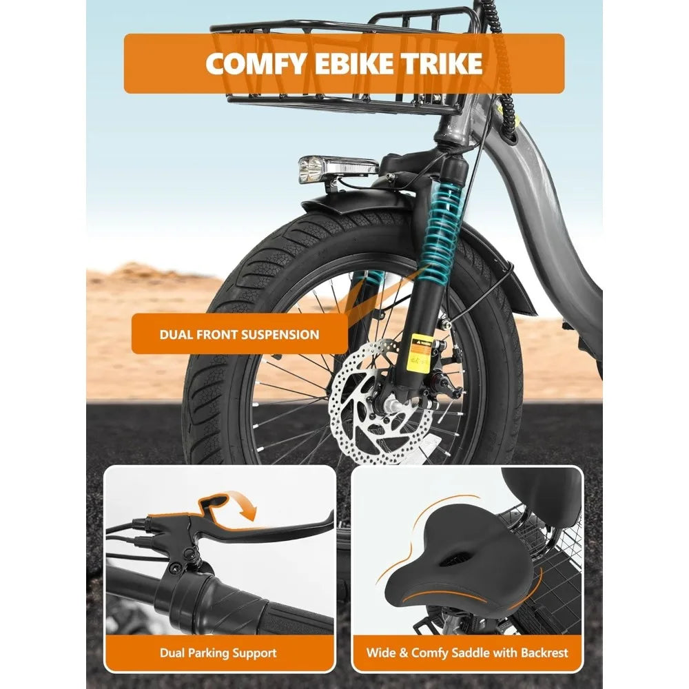 Adults Electric Trike Bike, 1200W Peak Motor & 499.2Wh Removable Battery,18x3.0 Fat Tire Foldable 3-Wheel E-Bike with Step