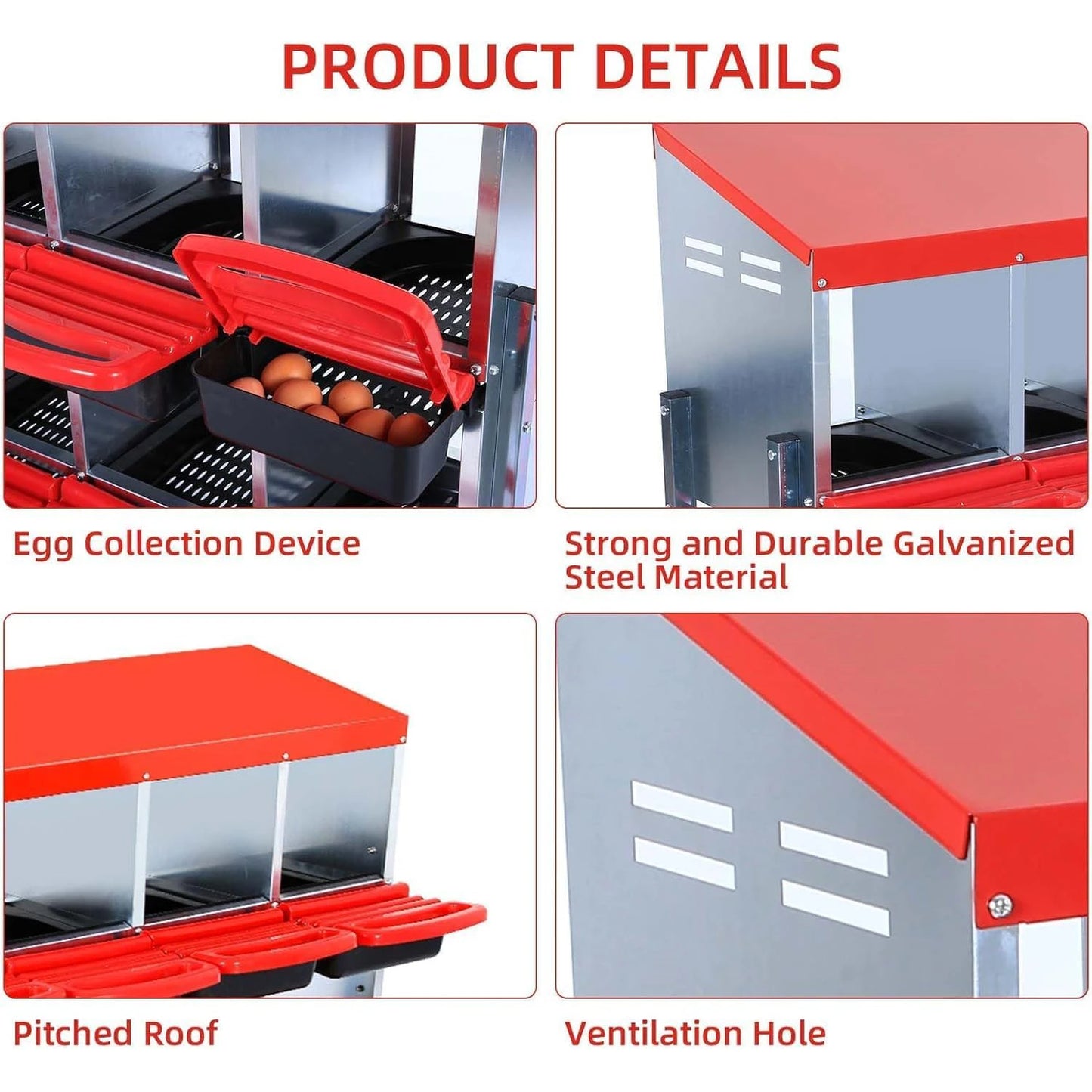 Chicken Nesting Boxes, 3 Compartment Metal Roll Away Nest Box for Chicken Coop,Chickens Laying Egg, Lid Cover to Protect Eggs