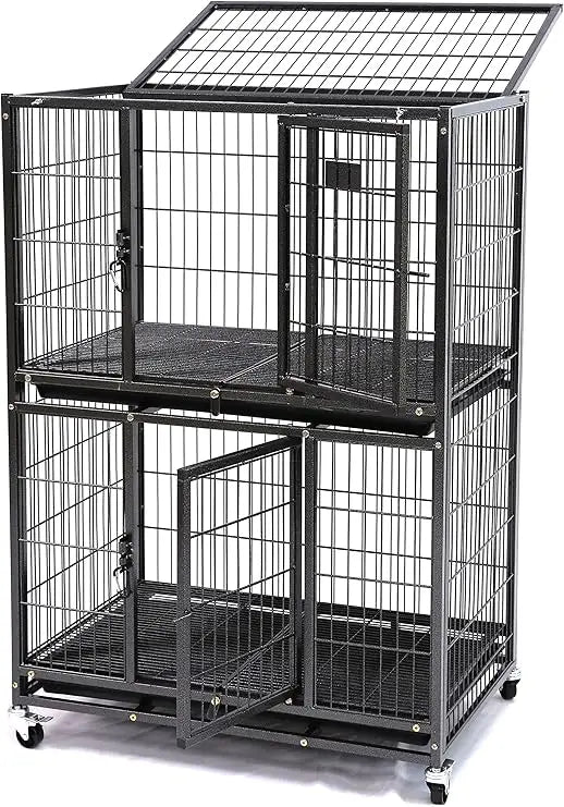 31 Inch Stackable Heavy Duty Dog Crate Cage Kennel with Four Lockable Wheels, Removable Tray, Escape Proof Wire Drop Dog Crates