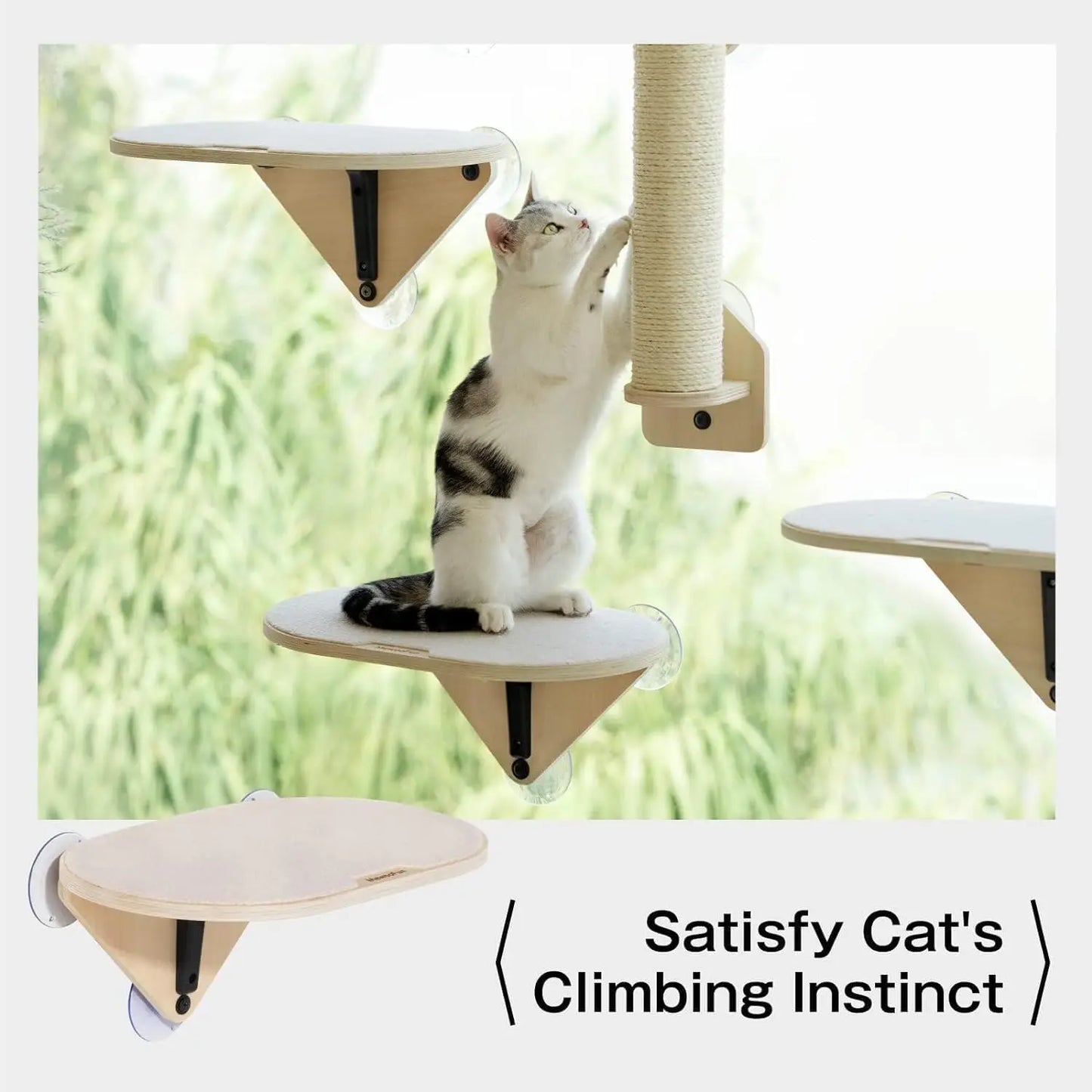 Mewoofun Cat Window Perch Hammock Wooden with Strong Suction Cup Cat Platform Window Bed Mounted Cat Bed for Indoor Cats