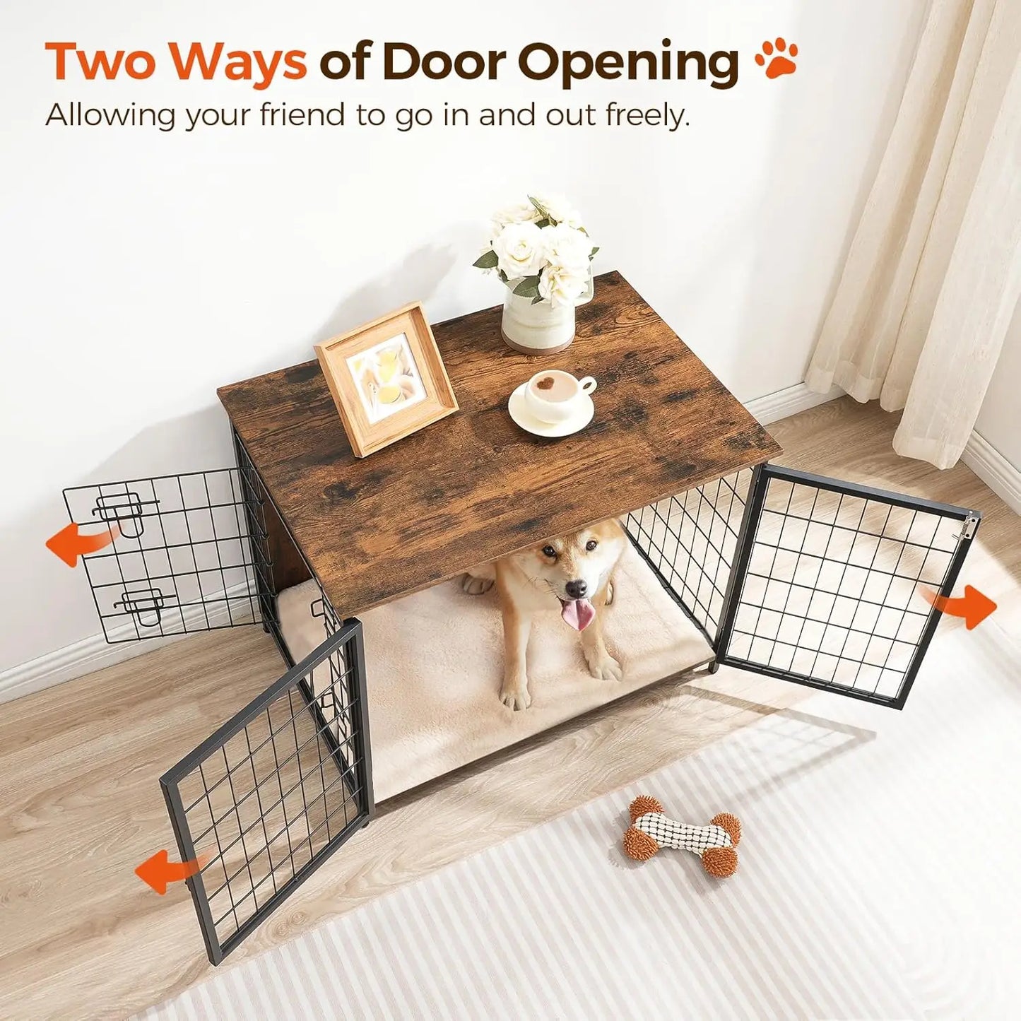 Wooden Dog Crate Furniture with Cushion, Heavy Duty Kennel End Table for Small Medium Large Dogs Indoor House