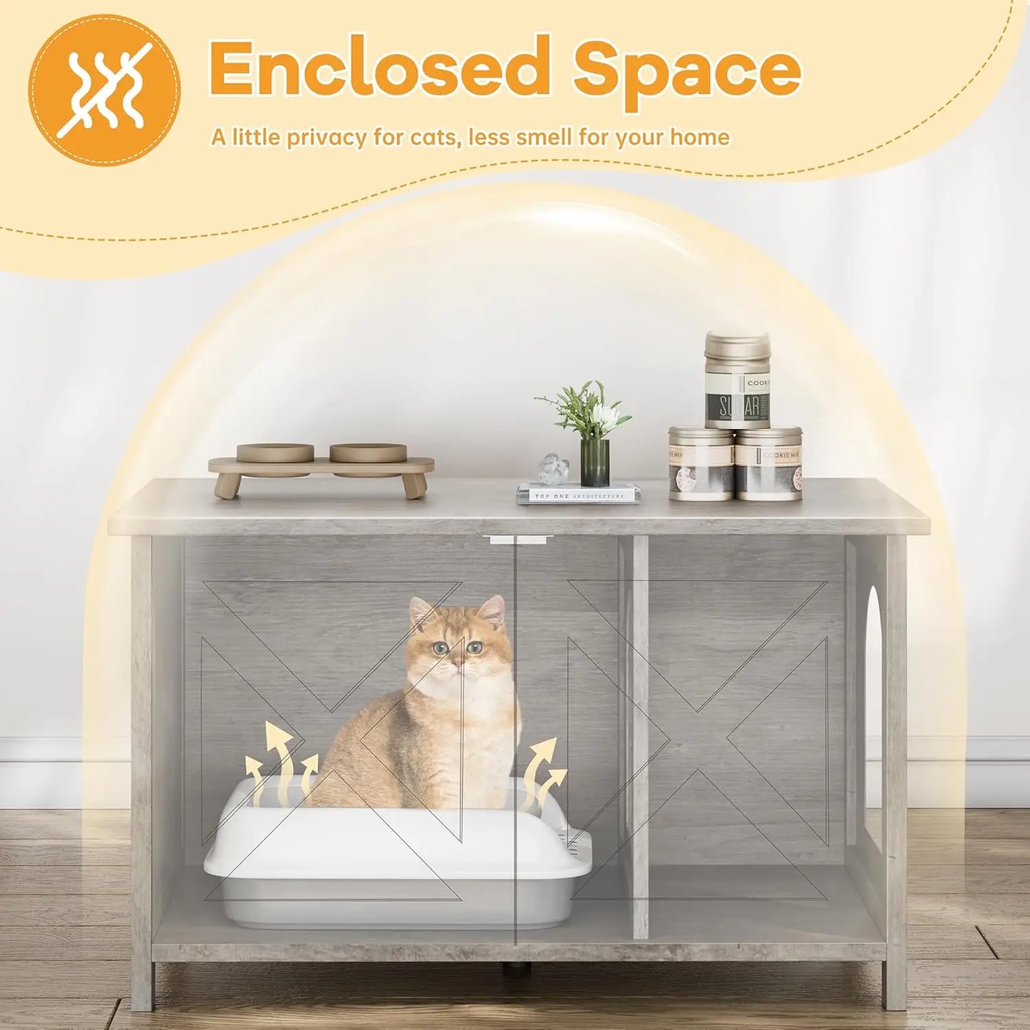 Hidden Cat Litter Box Enclosure with Removable Divider, Grey Furniture for Indoor Cats
