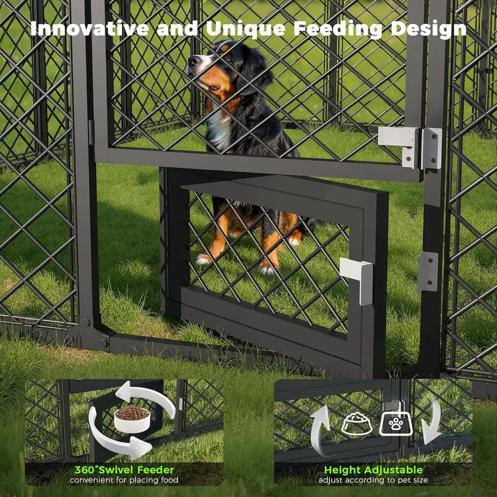10x10x6.4 Large Outdoor Dog Kennel with Roof, Heavy Duty Anti-Rust Metal Dog Enclosure Fence for All Weather Resistant, Secure D