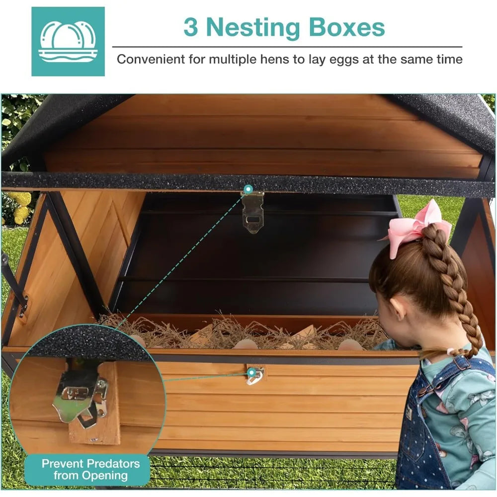 Large Steel Frame Chicken Coop for 6-8 Hens with Nesting Box and Waterproof Cover