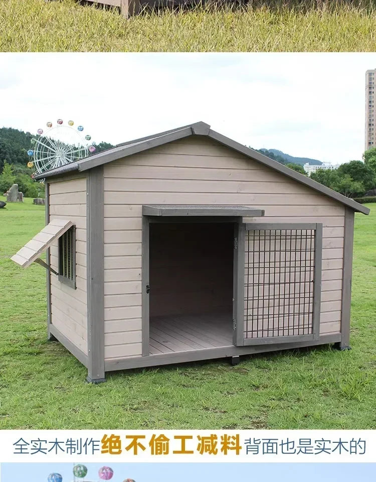 Outdoor Solid Wood Sunscreen Rain Protection Dog House Kennel Dog Cage Dog House Dog, Courtyard Villa Universal
