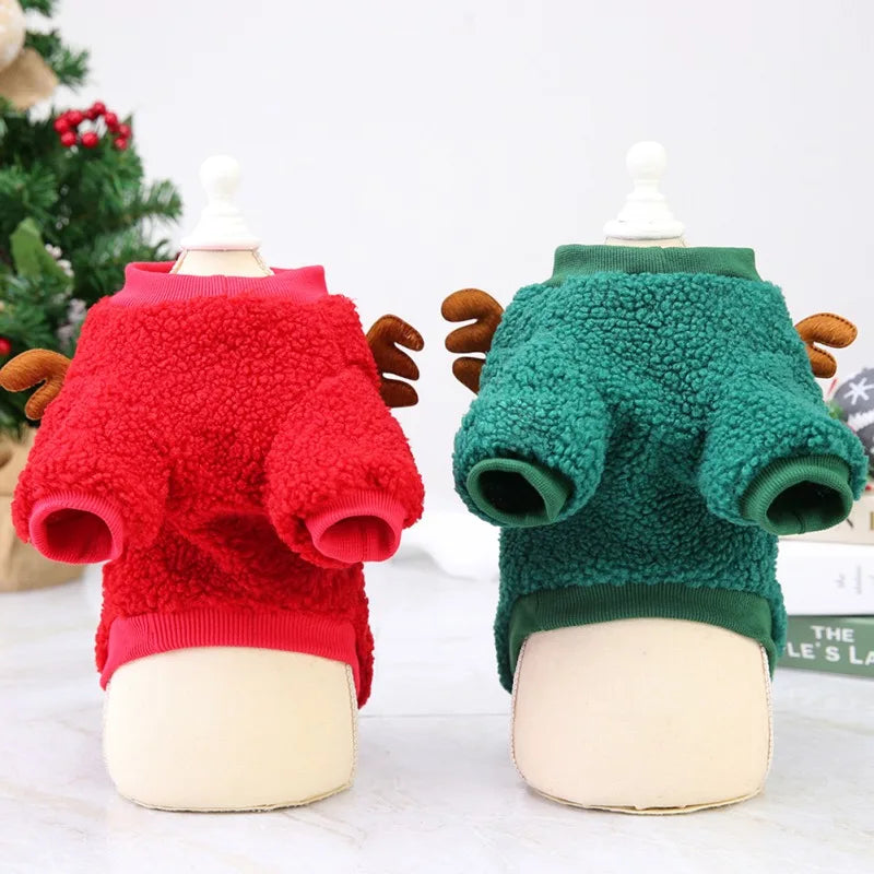 Autumn Winter Cute Christmas Dog Coat Grain Velvet Pet Dog Sweater New Year Party Sweater Shirt Festival Pet Clothing Outfit