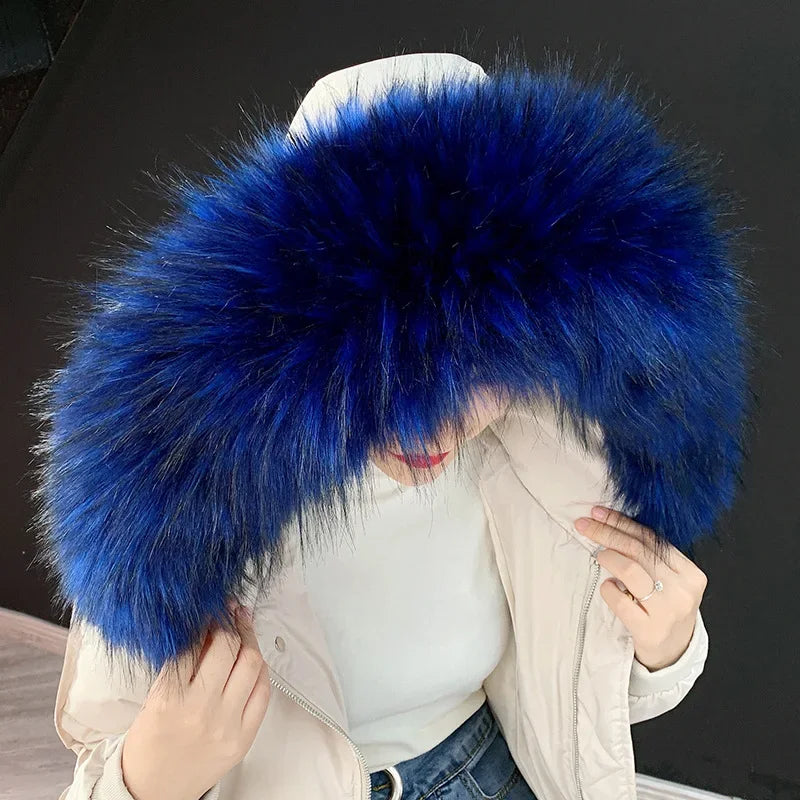 Women Blinger Faux Raccoon Fur Detachable Collar For Winter Coat And Hoody Decorative Fake Collar Fur Customerized False Collar