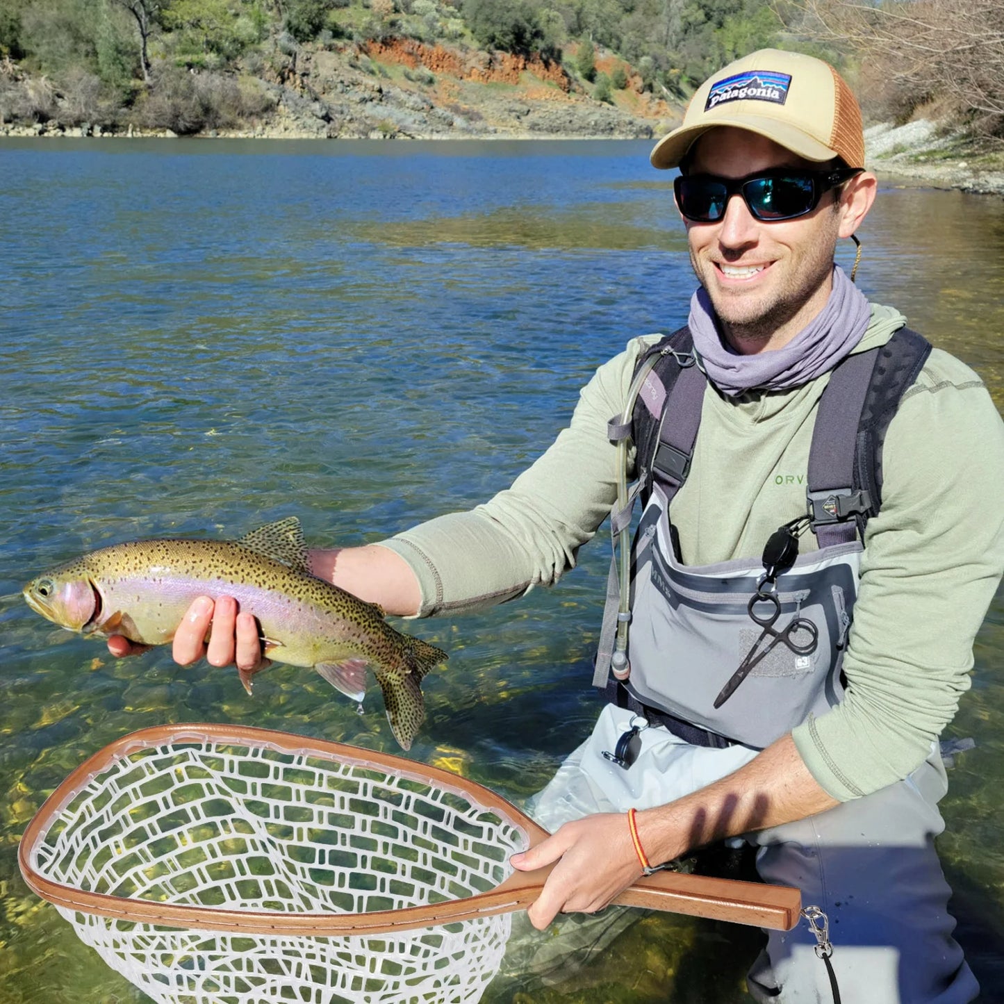 Fly Fishing Net, Trout Net, Wooden Frame Fly Fishing Landing Net for Catch and Release, Fly Fishing Gear for Stream Fishing