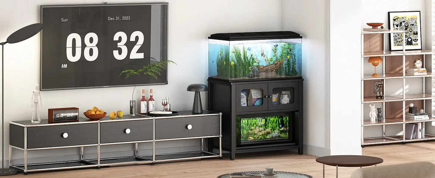 40-50 Gallon Aquarium Stand w/ Cabinet Storage,Fish Tank Stand Reptile Tank w/ Charging Station Adjustable Feet,Anti-tilt Device