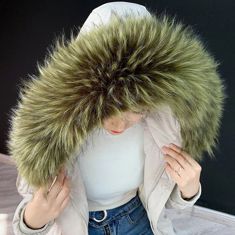 Women Blinger Faux Raccoon Fur Detachable Collar For Winter Coat And Hoody Decorative Fake Collar Fur Customerized False Collar