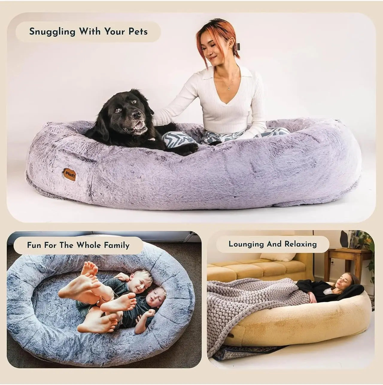 Human Dog Bed for Adults & Kids - Memory Foam Bean Bag, Machine Washable, Comfy Floor Nap Bed