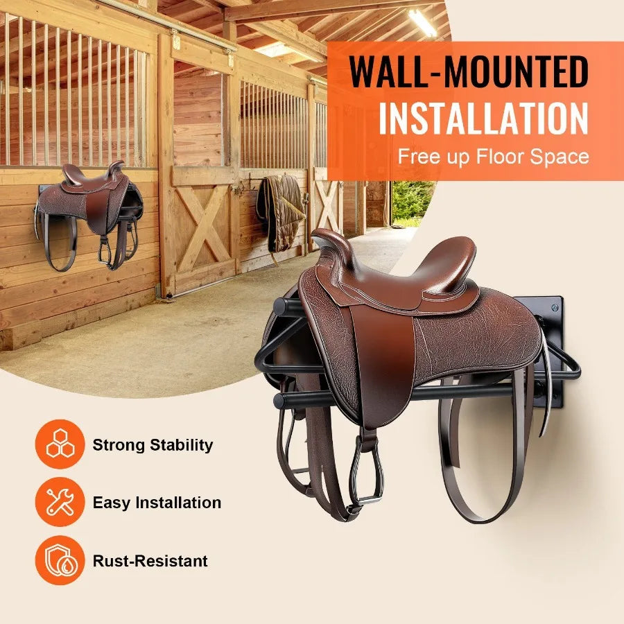 Two Pack Wall Mounted Saddle Rack With Pad Bar Black