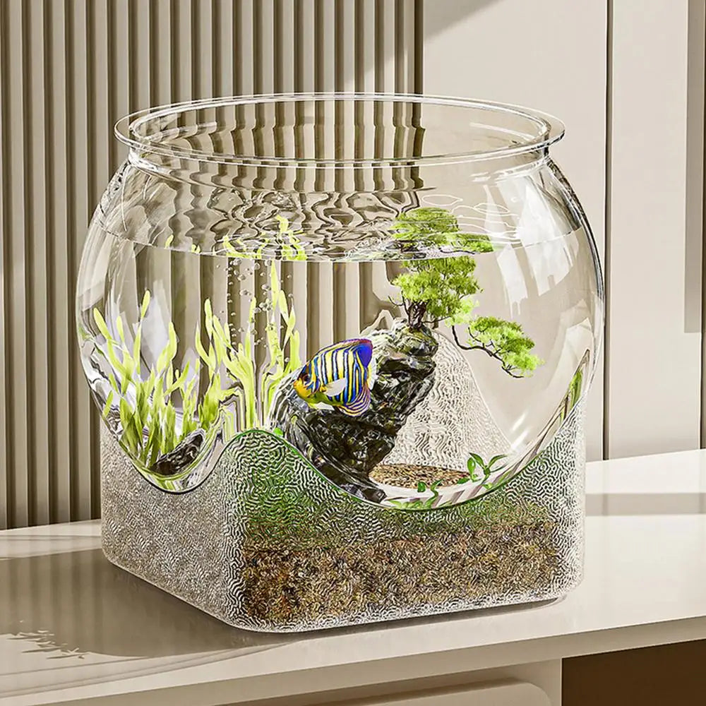 Ultra Clear Round Fish Bowl Plastic Removable Desktop Fish Tank 360-Degree View Desktop Small Aquarium Tabletop Ornament