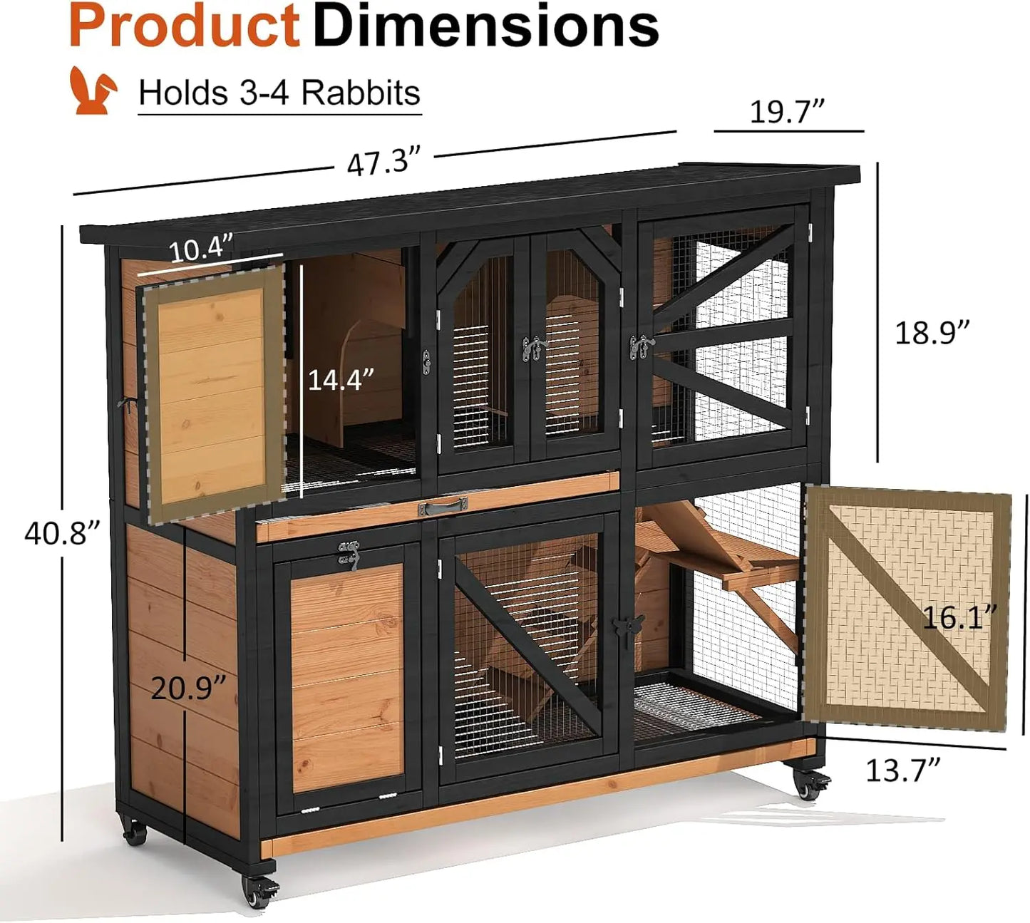 47.3" Two Story Rabbit Cage Bunny Cage Indoor, Wooden Rabbit Hutch Hamster Cages for Small Animals, Outdoor Guinea Pig Cages
