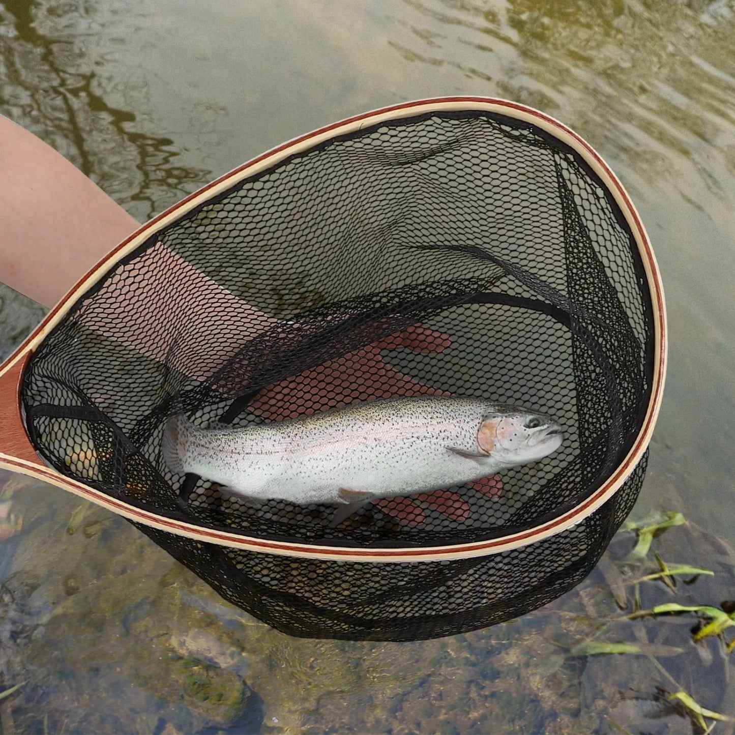 Fly Fishing Net, Trout Net, Wooden Frame Fly Fishing Landing Net for Catch and Release, Fly Fishing Gear for Stream Fishing