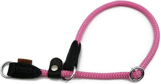 Pink Braided Martingale Dog Collar with Slidable Stop Ring, Adjustable for Small Dogs