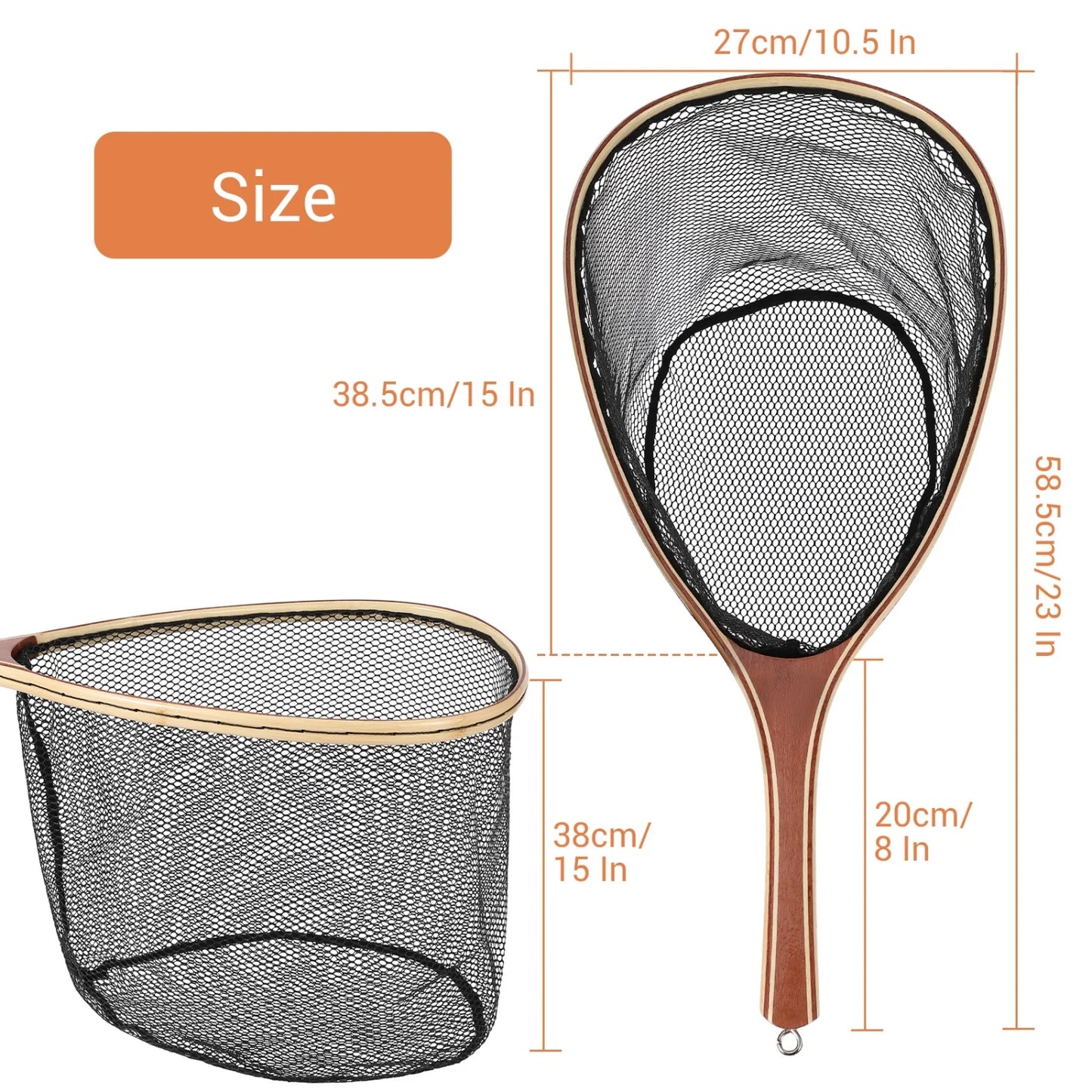 Fly Fishing Net, Trout Net, Wooden Frame Fly Fishing Landing Net for Catch and Release, Fly Fishing Gear for Stream Fishing
