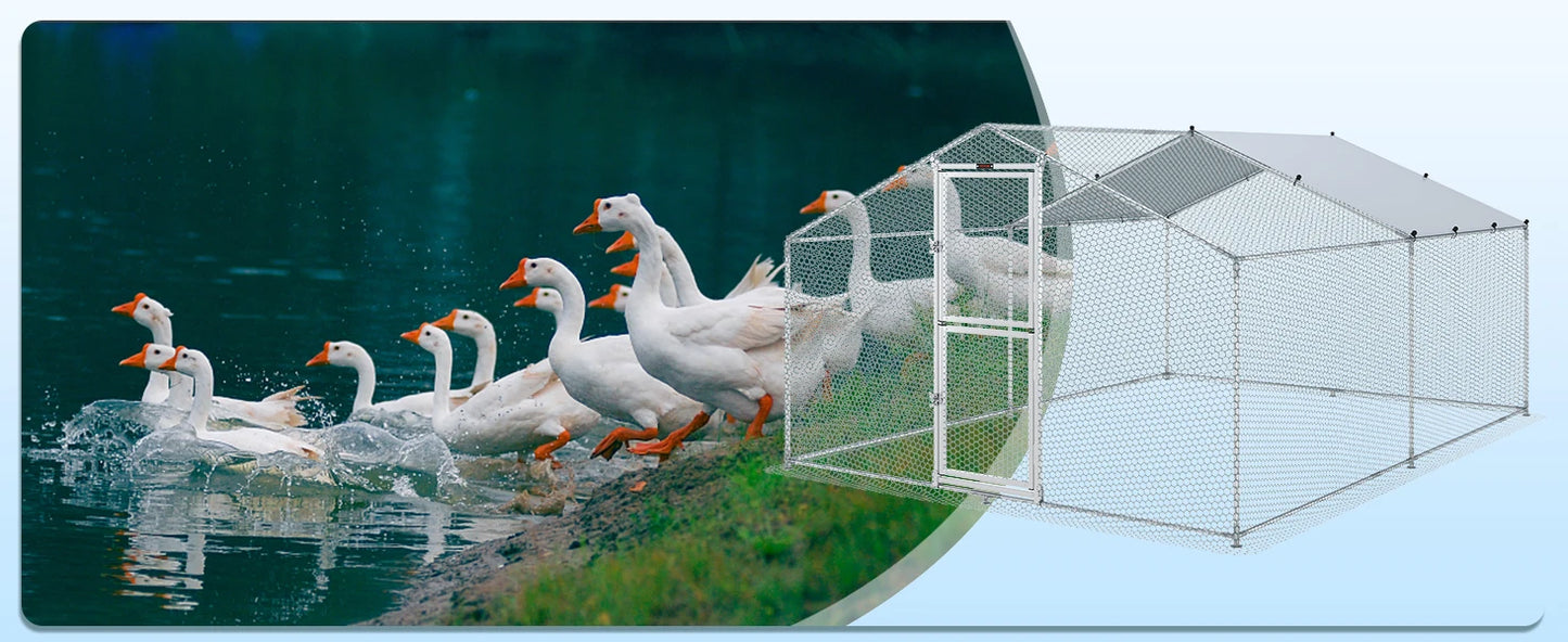 Large Metal Chicken Coop with Run, Walkin Poultry Cage for Yard with Waterproof Cover, 13.1 x 9.8 x 6.4 ft Dome Roof for Hen