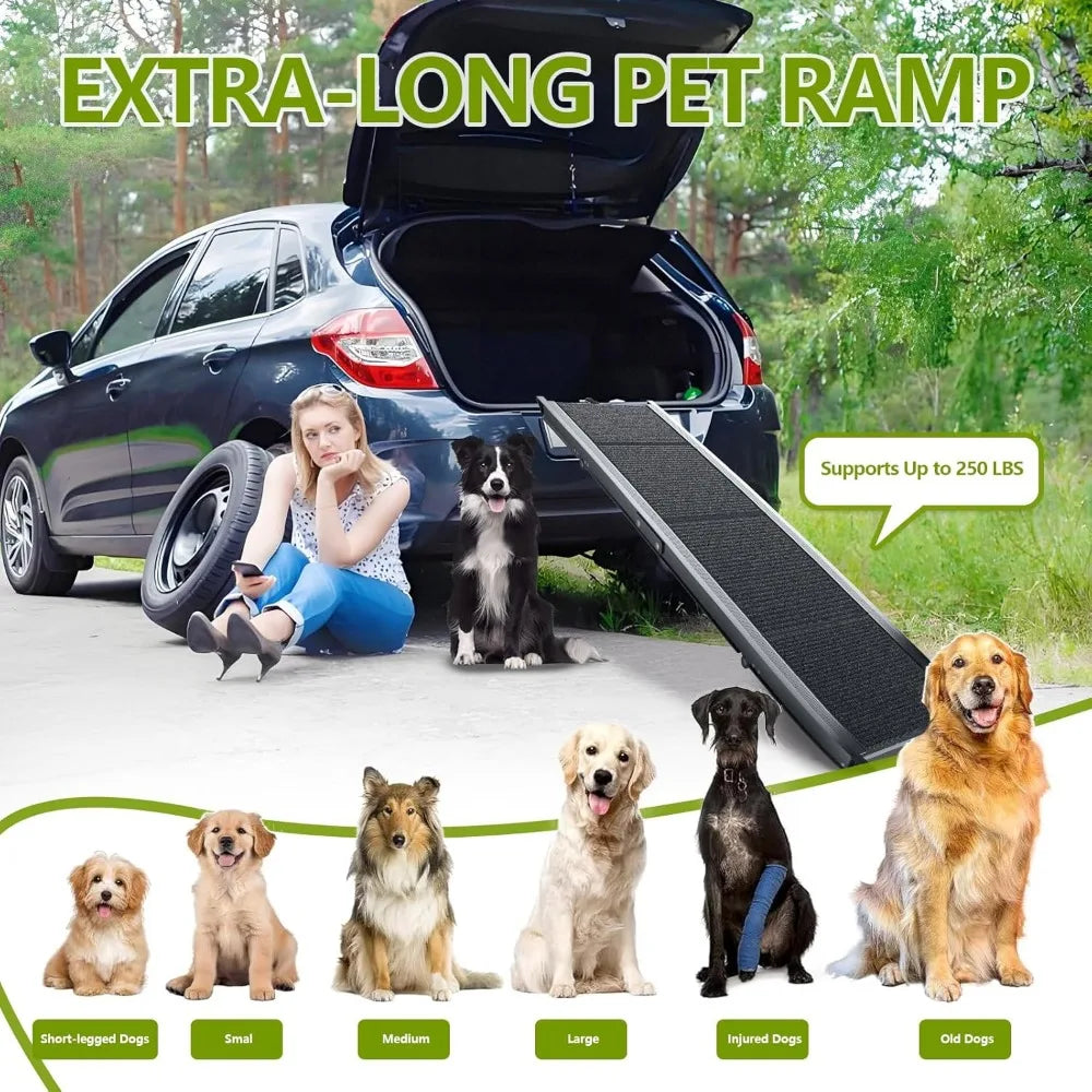 Dog Ramp for Cars SUV Truck-17.3x71in Heavy Duty Foldable Pet Stairs with Non-Slip Surface Safety Side Rails Portable Lightweigh