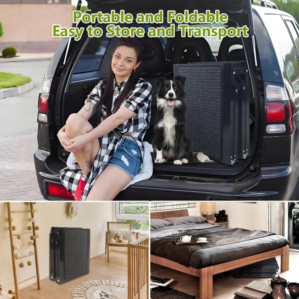 Dog Ramp for Cars SUV Truck-17.3x71in Heavy Duty Foldable Pet Stairs with Non-Slip Surface Safety Side Rails Portable Lightweigh