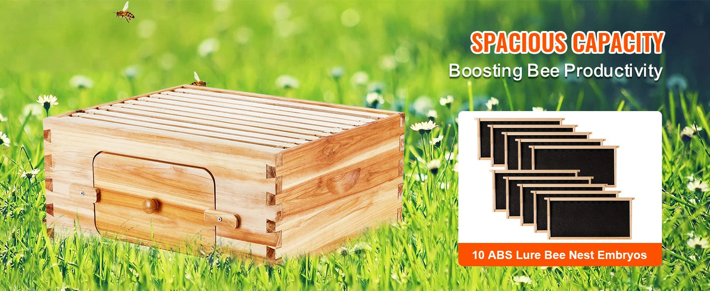 SucceBuy Bee Hive Deep Box Starter Kit 100% Beeswax Coated Natural Cedar Wood Langstroth Beehive Kit Transparent Acrylic