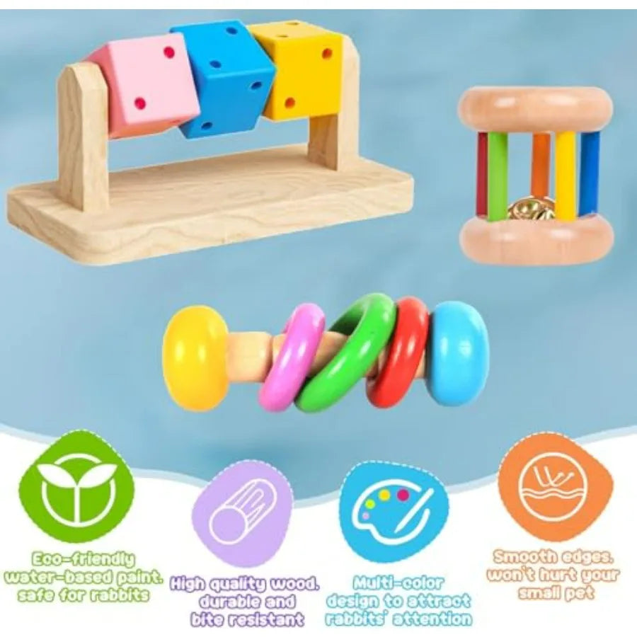 3 Pcs Wooden Hamster Toys Safe EcoFriendly Rabbit Toys BiteResistant Guinea Pigs Toys for Chinchillas Hamsters Small Animals Pl