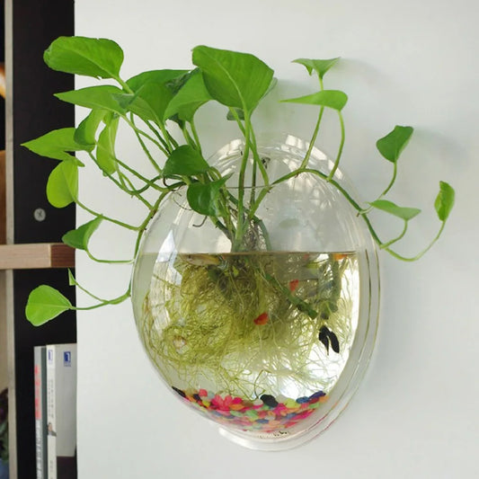 Wall Hanging Plant Bowl Viewable Fish Tanks for Indoor Furniture (Transparent)