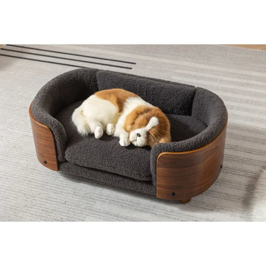 Scandinavian Elevated Dog Bed With Walnut Bent Wood Back