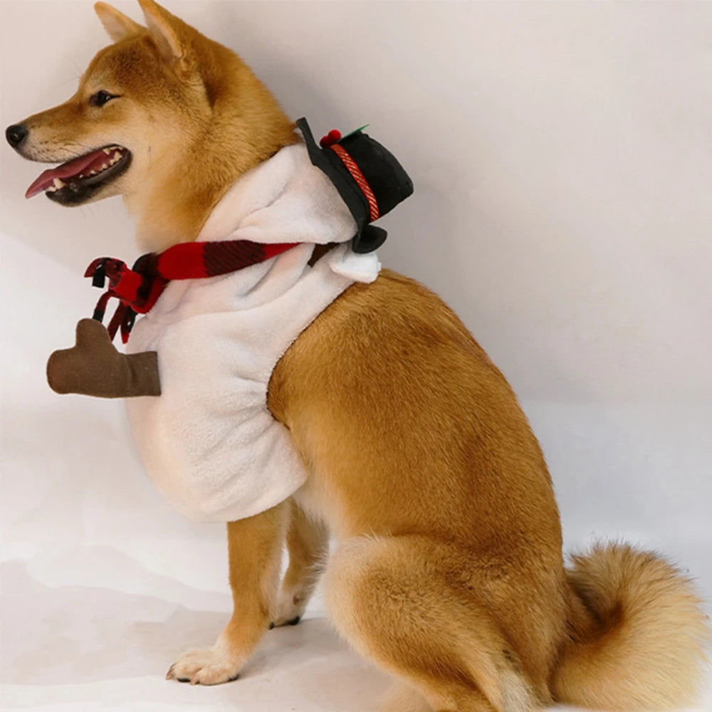 Christmas Snowman Dog Costume Outfits Winter Warm Puppy Cat Apparel for Small Medium Dogs Holiday Party Dressing Clothes