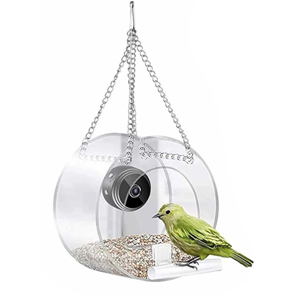 Smart Bird Feeder Acrylic with Camera Birds Hanging Feeder Transparent 1080P HD Easy Installation for Outdoor Garden