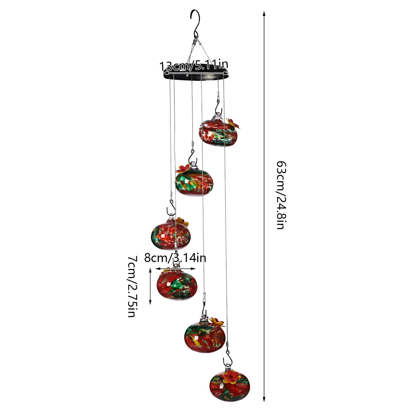 Charming Glass Wind Chime Hummingbird Feeder, Outdoor Hanging Bird Feeder
