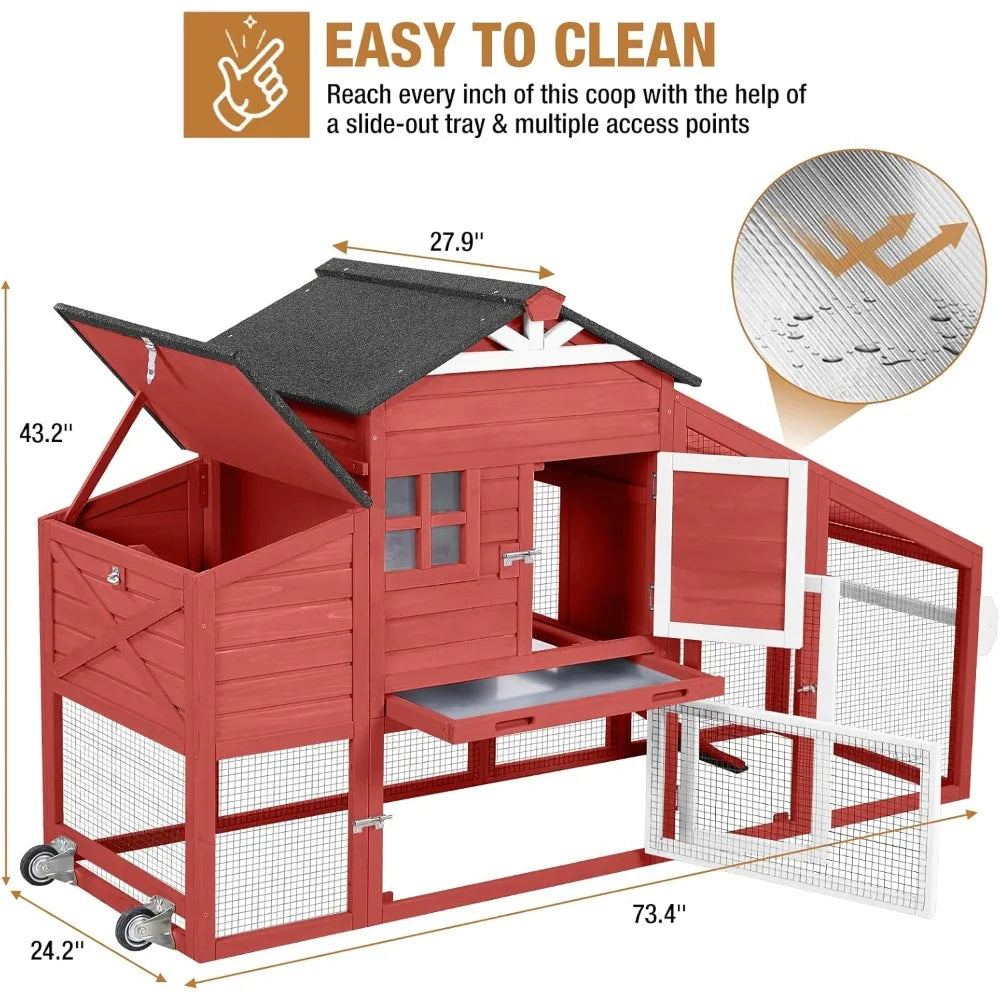 Large Chicken Coop for Outdoor with Nest Box and Removable Tray, Hen House Waterproof for 2-6 Chickens, Outdoor Poultry Cage