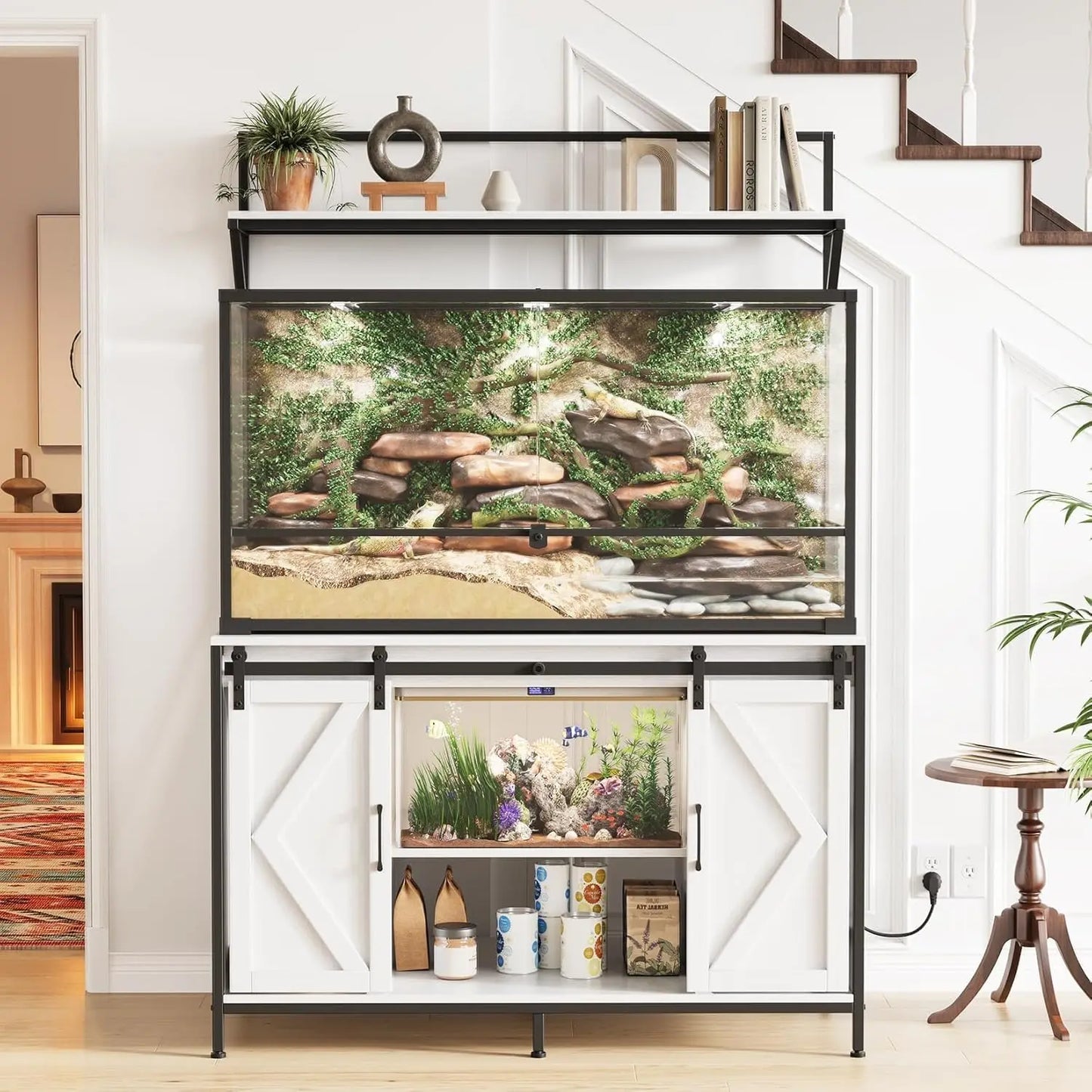 48"x24" Reptile & Aquarium Stand 1200LBS Heavy Duty Fits 40-120Gal Power Outlet & USB For Bearded Dragon Turtle Terrarium