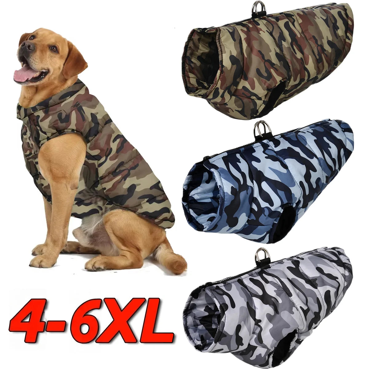 Winter Dog Clothes Coat Waterproof Large Dogs Jacket 4-6XL Camouflage Print Warm Windproof Labrodor Golden Retriever Clothing