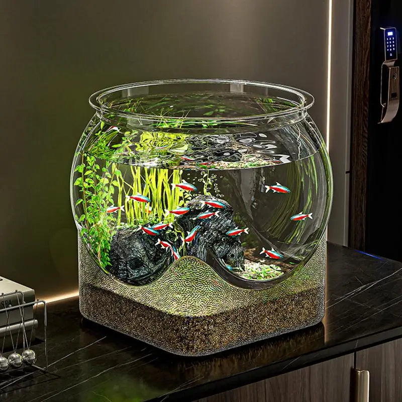 Ultra Clear Round Fish Bowl Plastic Removable Desktop Fish Tank 360-Degree View Desktop Small Aquarium Tabletop Ornament