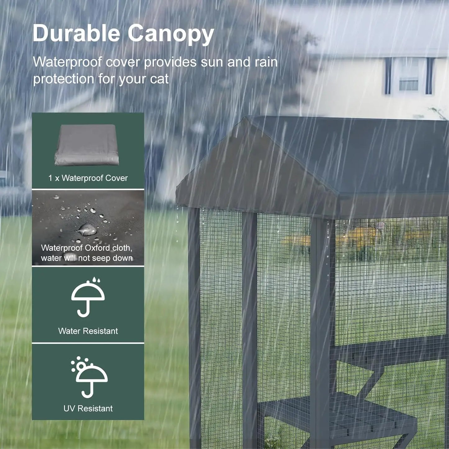 72 Inch Outdoor Cat Fence, Large Cat House for Multiple Cats, Waterproof Sun Panel Roof with 7 Platforms and 2 Rest Boxes