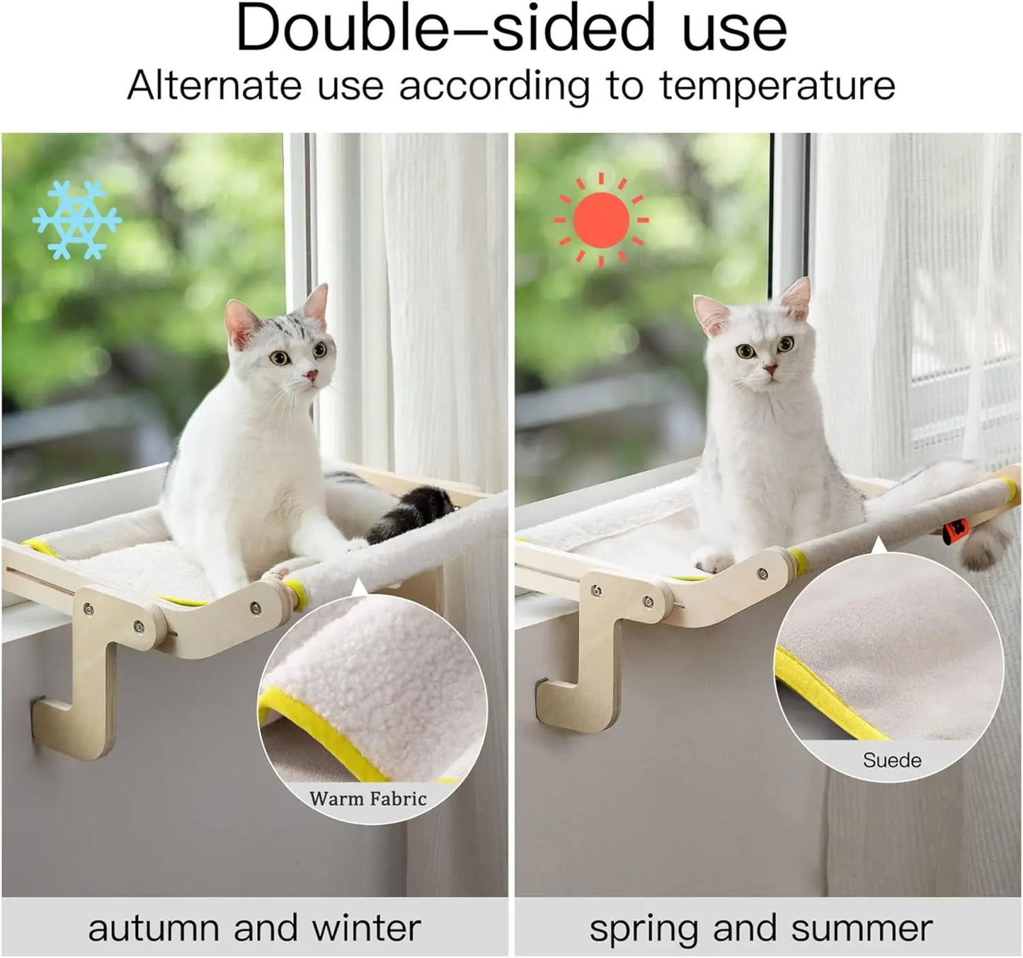 Mewoofun Cat Hammock Radiator Dual Use 47x40cm Beige Wood