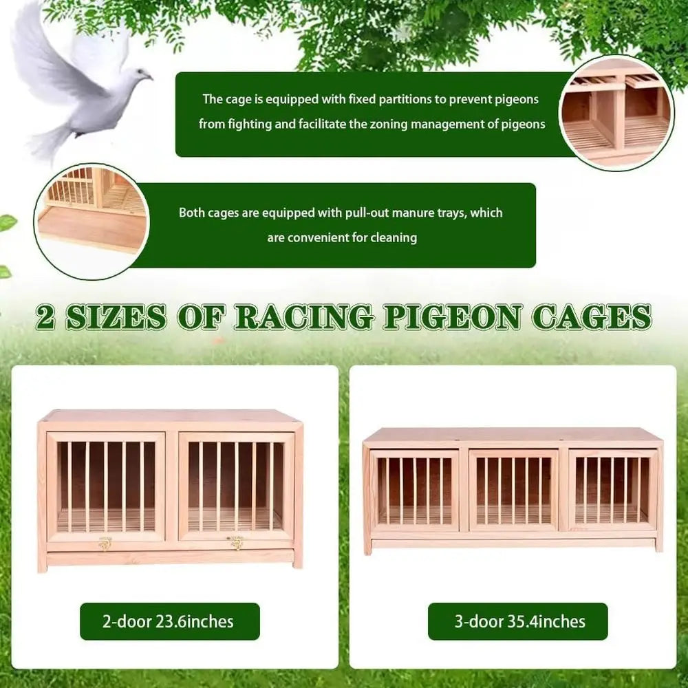 23.6 Stacked Pigeon Nest, Solid Wood Bird Cage with Double Doors, Indoor/Outdoor Pair (23.6 x 2)