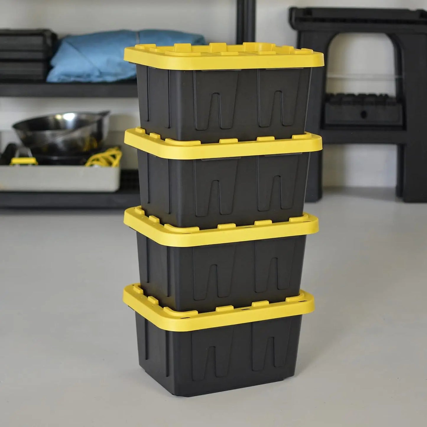 5GL Heavy Duty Tough Storage Container & Snap-Tight Lid,8.6"H*12.3"W*16.4"D,Weather-Resistant Design and Stackable[6 Pack]