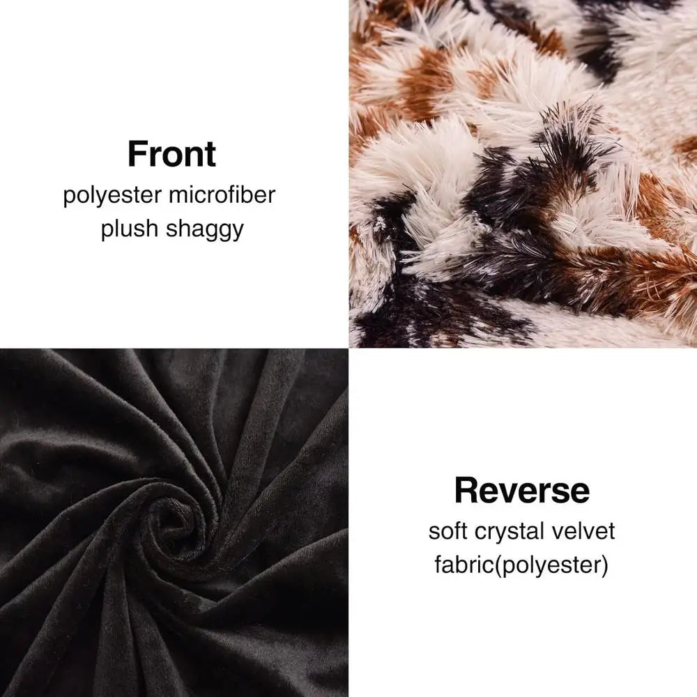 Cow Print Duvet Cover Shaggy Fluffy Tie Dye Brown Black Velvet Bedding Set Super Soft Faux Fur Fuzzy Comforter Cover with Pillow