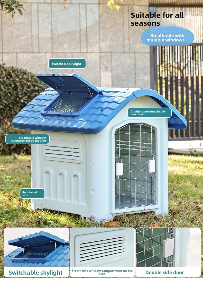 Large Waterproof Outdoor Dog House - Detachable & Washable Dog Cage for Medium/Large Breeds, All-Weather Shelter