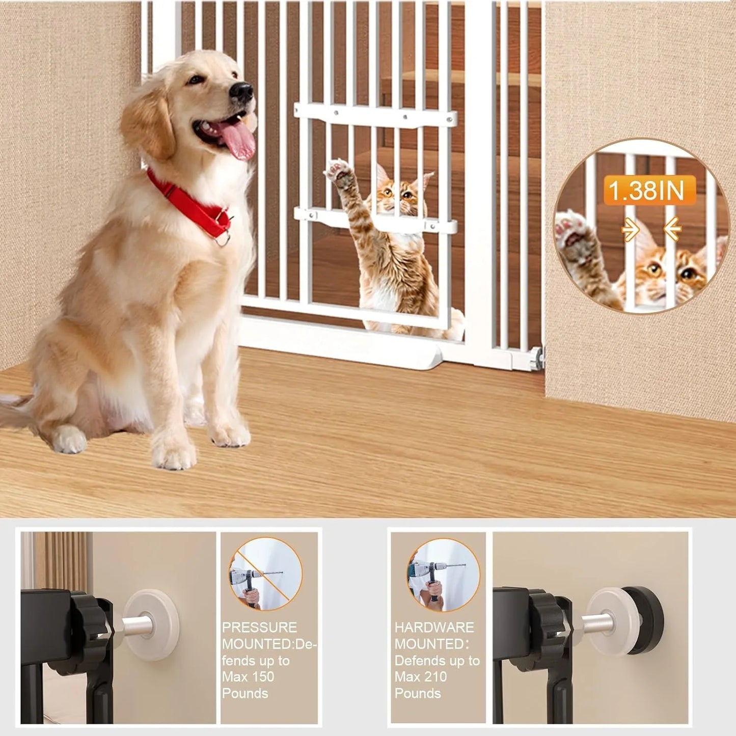 71" Extra Tall Cat Gate 29.5-40.6 Wide Pet gate for Doorway Pet Gate  Cat Doors NO Drilling Prsure Mount Kit for Cats