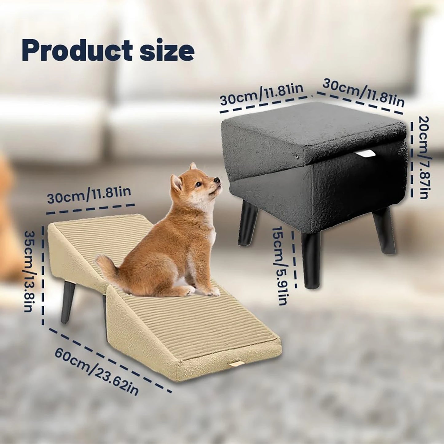 Split Ottoman Dog Ramp, All-in-One Lightweight Folding Pet Ramps Stairs for Couch, 13.8" H Dog Chair for Bed, Couch, Pet Steps L