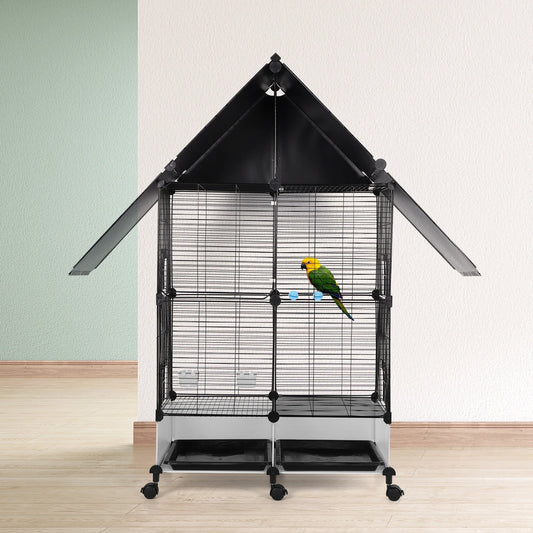 Bird Cage with Rolling Stand House Shape Bird Cage Large 2 Tier Bird Cage Bird Villa for Canary Finch Budgie Lovebirds