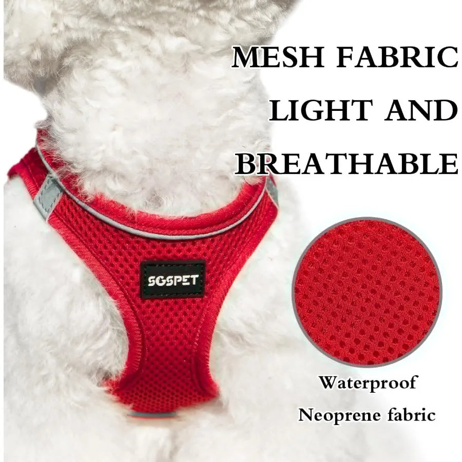 Dog Harness Dog Breathable Mesh Harness Vest Collar Soft Chest Strap Leash Set All Weather Mesh Adjustable Reflective Puppy Har