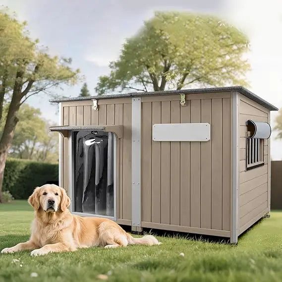 Extra Large 55L Dog House - Outdoor Weatherproof with Anti-Chewing Frame, Waterproof Indoor Dog Kennel Shelter with Removable Co