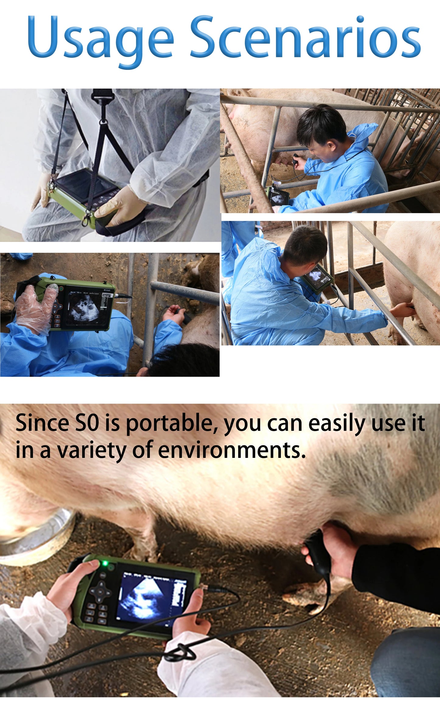 Portable Veterinary Ultrasound Scanner for Pregnancy Vet B Ultra Machine with 3.5MHz Convex Probe for Pig Sheep Dog Animals