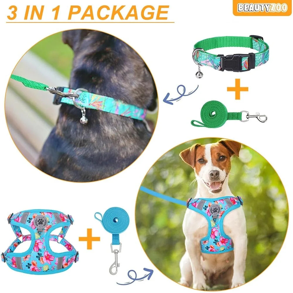 Adjustable No Pull Dog Harness Collar Leash Set Step In Reflective Lightweight Soft Vest Medium Dogs